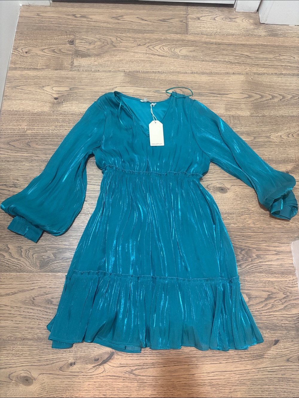 JODIFL Teal V-Neck Shimmery Dress